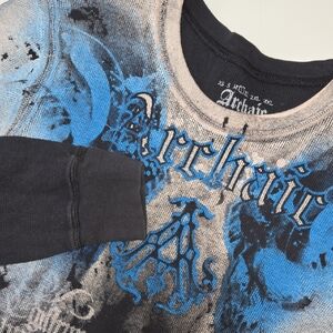Y2K Archaic Affliction Large Long Sleeve Thermal Shirt Blue Black Graphic
